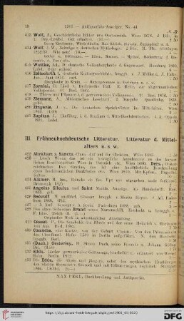 III. Frühneuhochdeutsche Litteratur. Litteratur d. Mittelalters u.s.w. (Nr. 422 - 482)