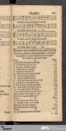 Register über die Psalmen und Gesang