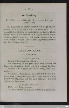 VII. Abtheilung. Die Pflanzenfamilien und ihre vortheilhafteste Vermehrung