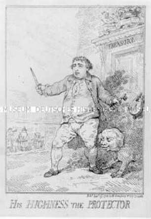 His Highness the Protector (Schatzwächter)- Karikatur auf Fox als Lord Protector Cromwell
