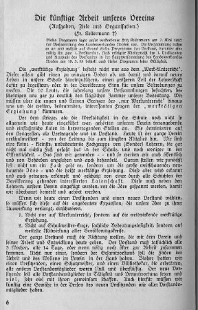 Die künftige Arbeit unseres Vereins (Aufgaben, Ziele und Organisation.)