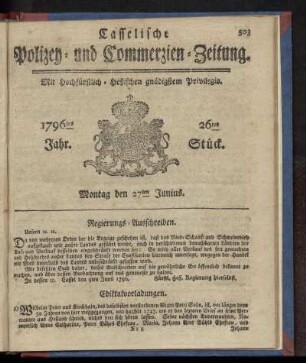 26tes Stueck, Montag den 27ten Junius. 1796
