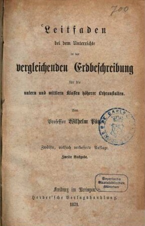 Leitfaden bei dem Unterrichte in der vergleichenden Erdbeschreibung für die untern und mittlern Klassen höherer Lehranstalten