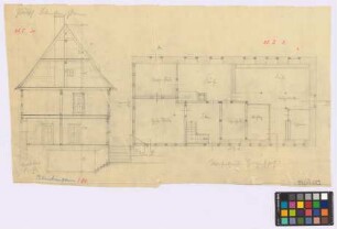 Blankenstein (Kreis Meißen): Hof Pötsch. Wohnhaus (Querschnitt A-B, Grundriss des Erdgeschosses)