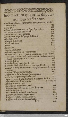 Index rerum que hin his disputationibus tractantur
