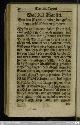 Das XII. Capitel. Von den Ceremonien bey den gefundenen acht Tägigen Lichtern