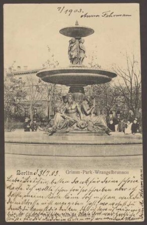 Ansichtskarte „Grimm-Park-Wrangelbrunnen“