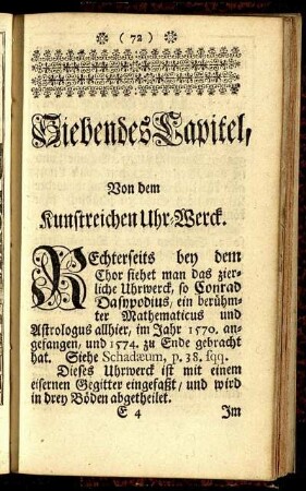 Siebendes Capitel, Von dem kunstreichen Uhr-Werck.