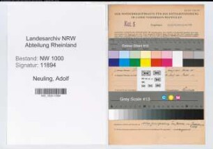 Entnazifizierung Adolf Neuling, geb. 10.11.1886 (Banksekretaer)