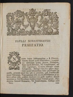 Paulli Schaffshausii Praefatio