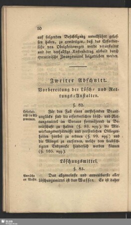 Zweiter Abschnitt. Vorbereitung der Lösch- und Rettungs-Anstalten
