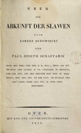 Über die Abkunft der Slawen