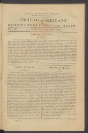Número 15. - Buenos Aires, Agosto 20 de 1849.