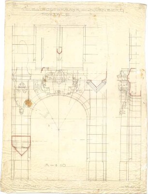 Pfann, Paul; Nürnberg, Königstr. 33-37; Wohn- und Geschäftshaus L. Ostermayr - Portale (Ansicht m. Schnitt, Schnitt)