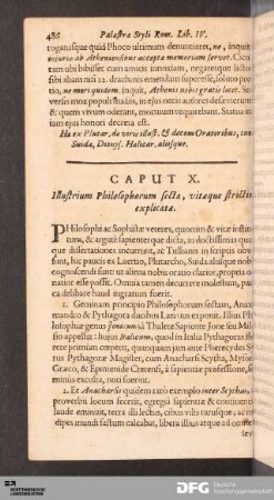 Caput X. Illustrium Philosophorum secta, vitæque strictim explicatæ