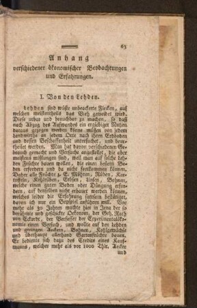 Anhang verschiedener ökonomischer Beobachtungen und Erfahrungen