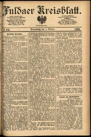 Erste Ausgabe vom Donnerstag, den 01. Oktober 1896.