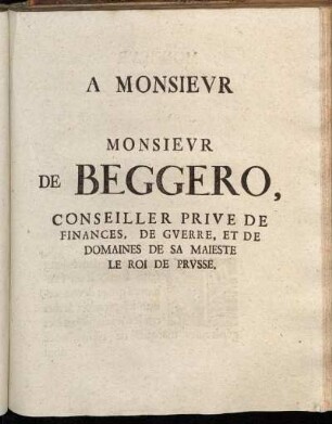 A Monsieur Monsieur de Beggero,[...]