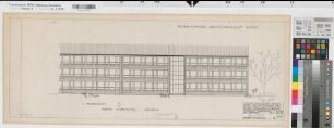 Soest (Soest) Neubau des Staatlichen Archigymnasiums Vorentwurf: Teilansicht Klassenflügel 1962 1 : 200 29 x 79 Zeichnung Staatshochbauamt Soest