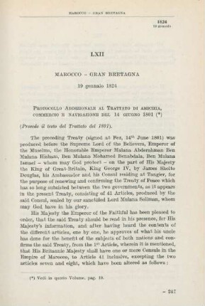 LXII Marocco - Gran Bretagna 19 gennaio 1824