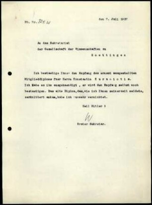 W. Wrede an Gesellschaft der Wissenschaften Göttingen