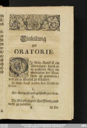 Einleitung zur Oratorie.