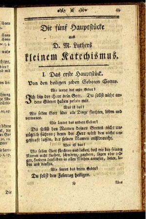 Die fünf Hauptstücke aus D. M. Luthers kleinem Katechismus.