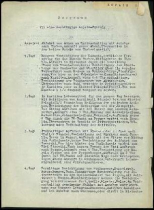 Programm für eine sechstägige Kopais-Führung