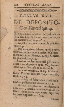 Titvlvs XVIII. De Deposito. Von Hinterlegung.