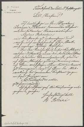 Brief von Bernhard Pollini an Mainzer Liedertafel