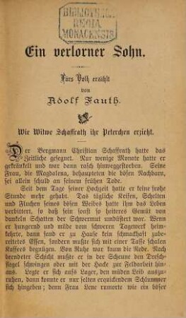 Erzählungen aus dem Volksleben : Gesammelt und hrsg. von H. Helbing, 1. Erzählungen aus dem Volksleben