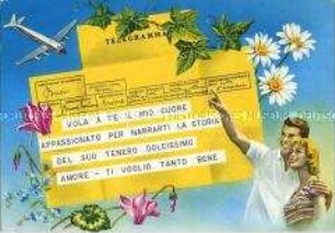 Postkarte in Form eines Telegrammes