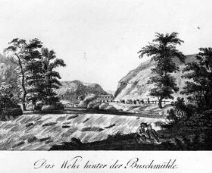 Meißen-Buschbad. "Das Wehr hinter der Buschmühle" (Stadtarchiv Meißen)