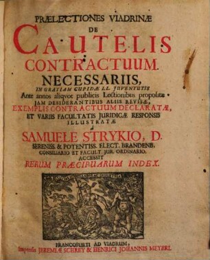 Praelectiones Viadrinae De Cautelis Contractuum Necessariis