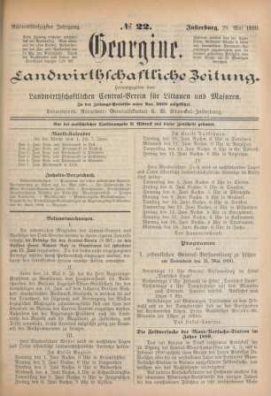 Achtundfünfzigster Jahrgang. No. 22. Insterburg, 29. Mai 1890.