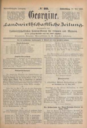 Achtundfünfzigster Jahrgang. No. 22. Insterburg, 29. Mai 1890.