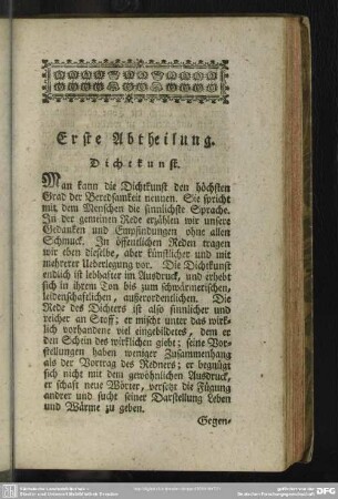Erste Abtheilung. Dichtkunst