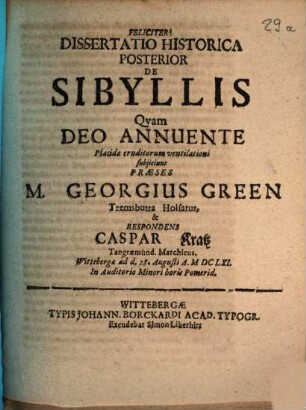 Dissertatio Historica Posterior De Sibyllis
