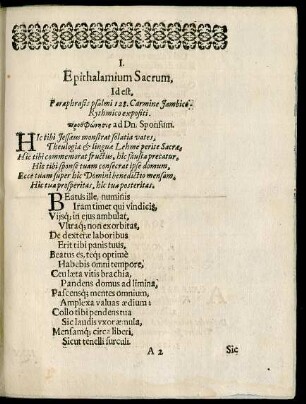 I. Epithalamium Sacrum, ...