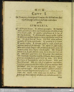 Caput I. De Tempore, intra quod Conjux ob Absentiam alterius Conjugis secunda Vota convolare possit