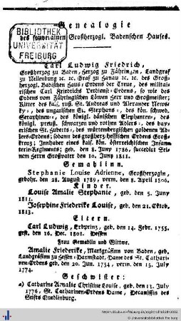 Genealogie des souverainen Großherzogl. Badenschen Hauses