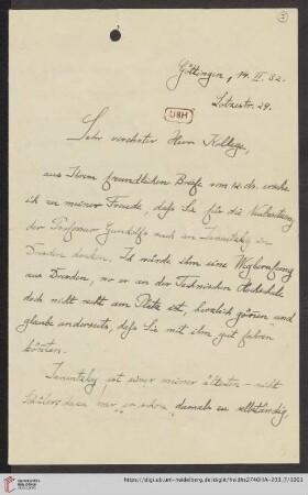 Korrespondenz Rudolf Unger / Heinrich Rickert: Brief von Rudolf Unger an Heinrich Rickert