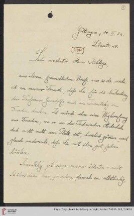 Korrespondenz Rudolf Unger / Heinrich Rickert: Brief von Rudolf Unger an Heinrich Rickert