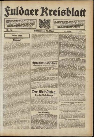 Erste Ausgabe vom Mittwoch, den 31. März 1915.