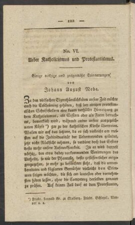 No. VI. Ueber Katholicismus und Protestantismus. ... von Johann August Nebe