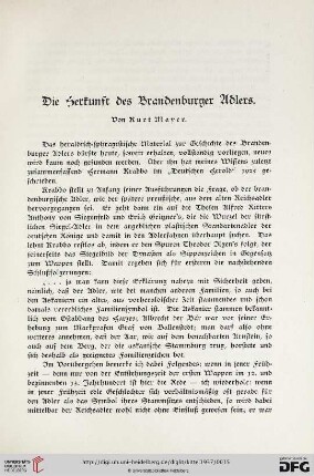 Die Herkunft des Brandenburger Adlers. Von Kurt Mayer