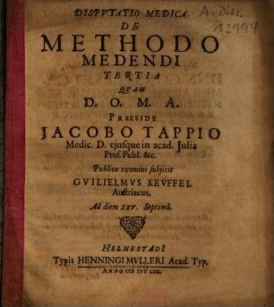 Disputatio Medica De Methodo Medendi Tertia