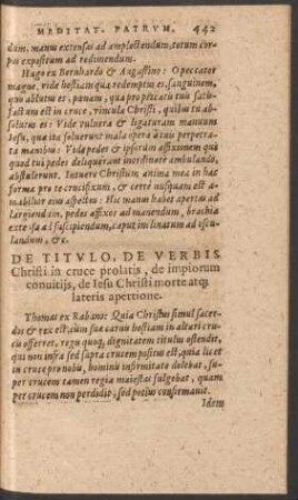 De Titulo, De Verbis Christi in cruce prolatis, de impiorum convitiis, de Iesu Chrsti morte atque lateris apertione.