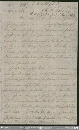 Eigenh. Brief von August Wilhelm von Schlegel an Hartknoch, Johann Friedrich , Jena, 07.03.1799