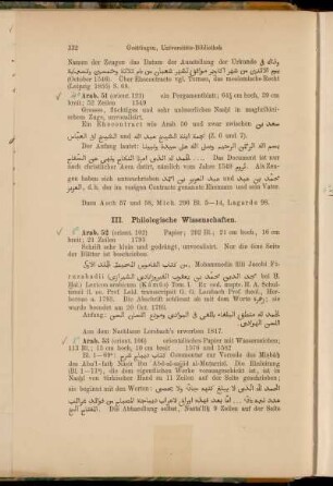 III. Philologische Wissenschaften. [8° Cod. Ms. arab. 52 - 8° Cod. Ms. arab. 59m]